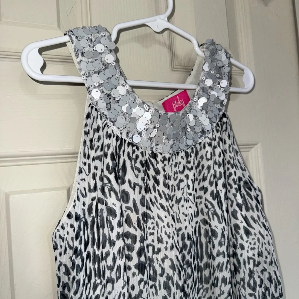 Pinky Ruffle/Bubble Hem Sequin Cheetah Print Y2K Dress Girl’s Size 8